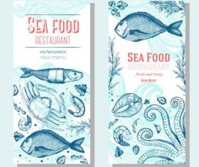 Hand drawn sea food banners vector 03