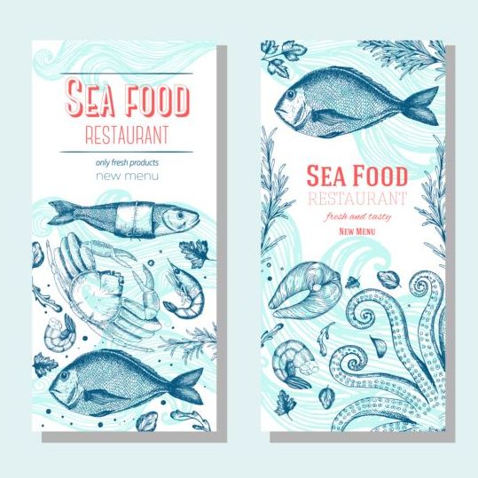 Hand drawn sea food banners vector 03