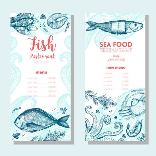 Hand drawn sea food banners vector 04