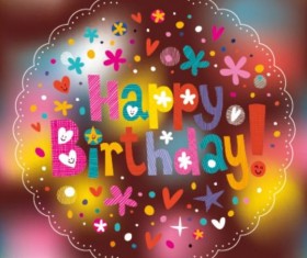 Happy Birthday elements with blurred background vector 01