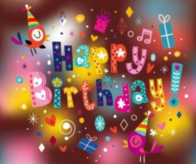 Happy Birthday elements with blurred background vector 04