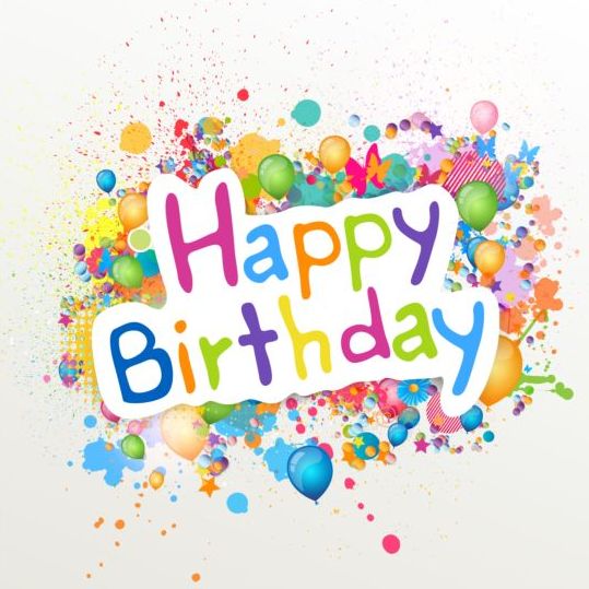 Happy birthday label with colored grunge vector free download