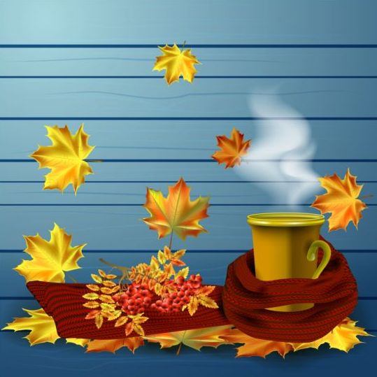 Hot tea with autumn background vector