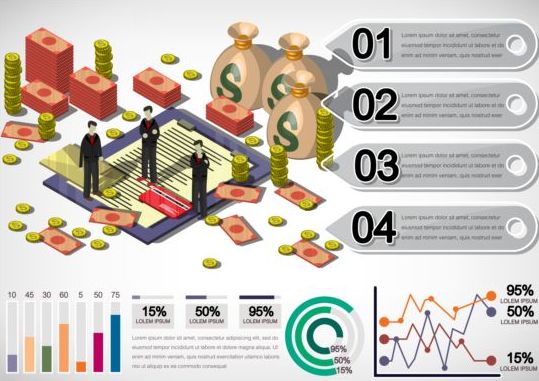 Isometric 3d financial infographics vector 01