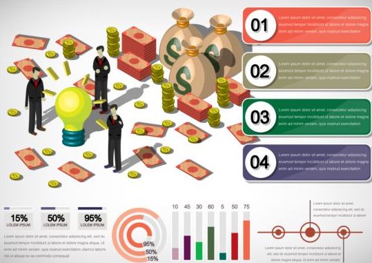 Isometric 3d financial infographics vector 02