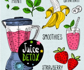 Juice detox hand drawn vector material 01