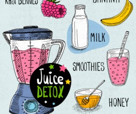 Juice detox hand drawn vector material 02