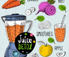 Juice detox hand drawn vector material 03