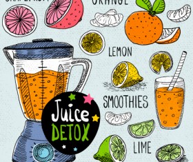 Juice detox hand drawn vector material 04