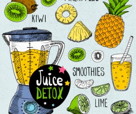 Juice detox hand drawn vector material 05