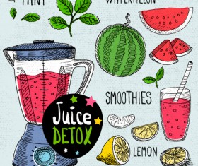 Juice detox hand drawn vector material 06