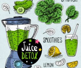 Juice detox hand drawn vector material 07