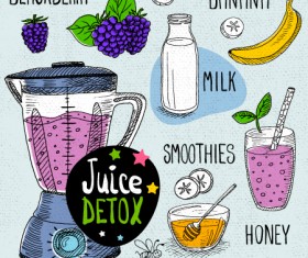 Juice detox hand drawn vector material 08