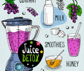 Juice detox hand drawn vector material 09