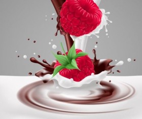 Milk Choco splash with ripe berries vector background