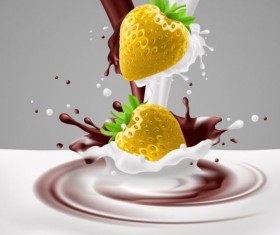 Milk Choco splash with strawberries vector background 02