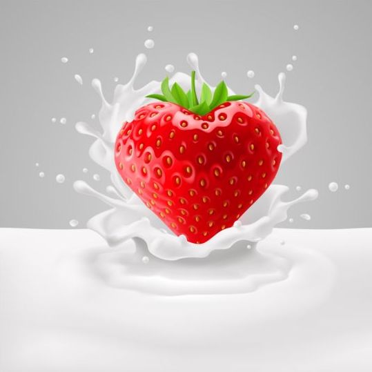 Milk splash strawberries vector background