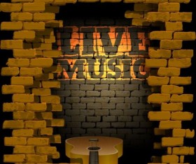 Music background with vintage brick wall vectors 01