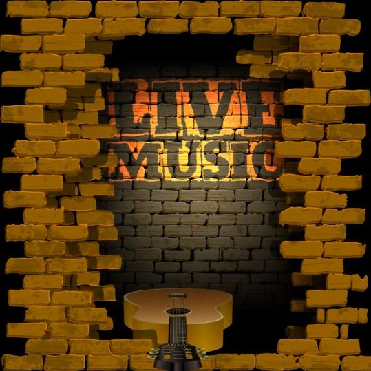 Music background with vintage brick wall vectors 01