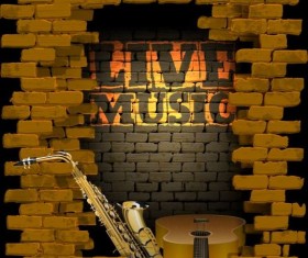 Music background with vintage brick wall vectors 02