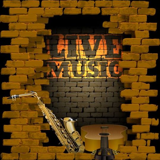 Music background with vintage brick wall vectors 02