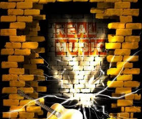 Music background with vintage brick wall vectors 03