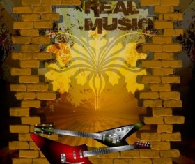 Music background with vintage brick wall vectors 04