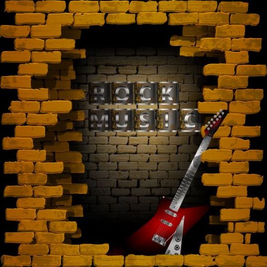 Music background with vintage brick wall vectors 05