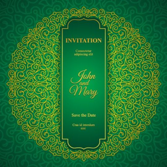 Orante green wedding invitation cards design vector 05 ...