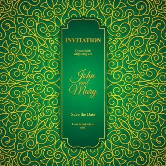 Orante green wedding invitation cards design vector 06