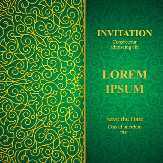 Orante green wedding invitation cards design vector 10