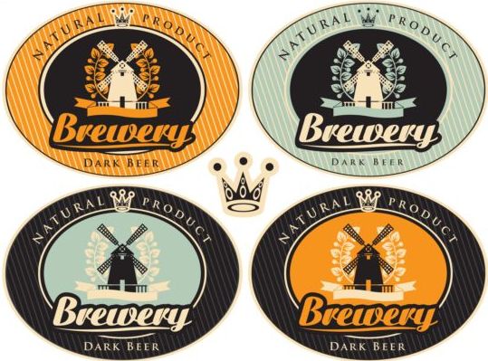 Ovals brewery label vintage vector 01