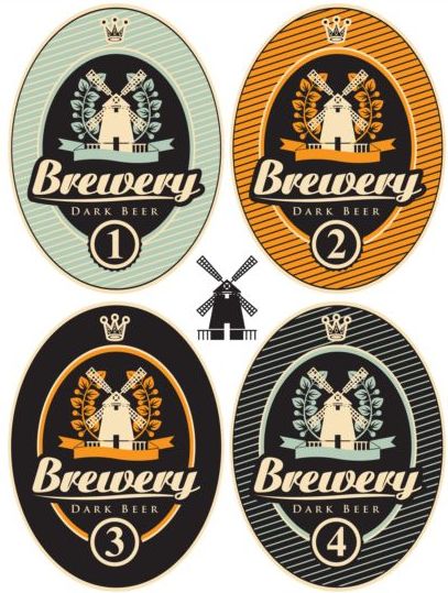 Ovals brewery label vintage vector 02