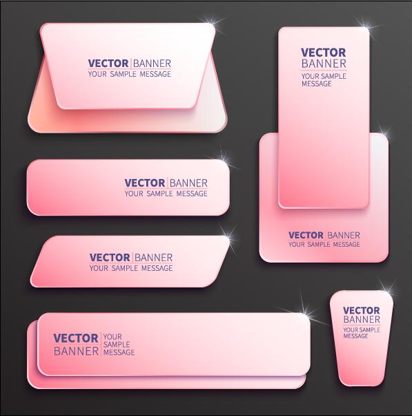 Pink paper banner vector set 01