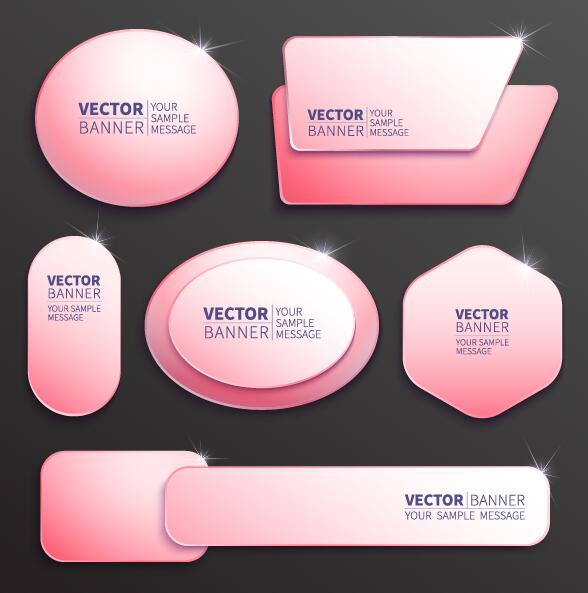 Pink paper banner vector set 02