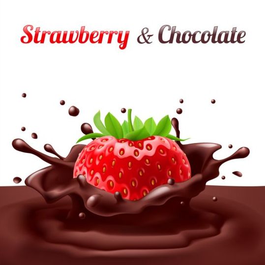Poster starwberry chocolate splash vector