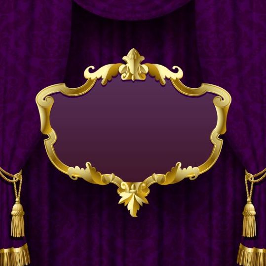 Purple curtain with golden frame vector