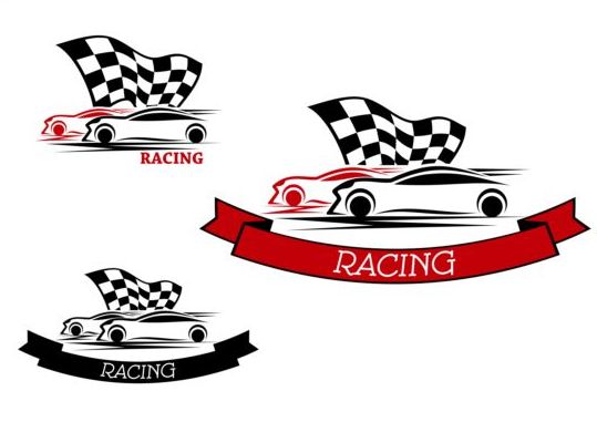 Racing car ribbon labels vector