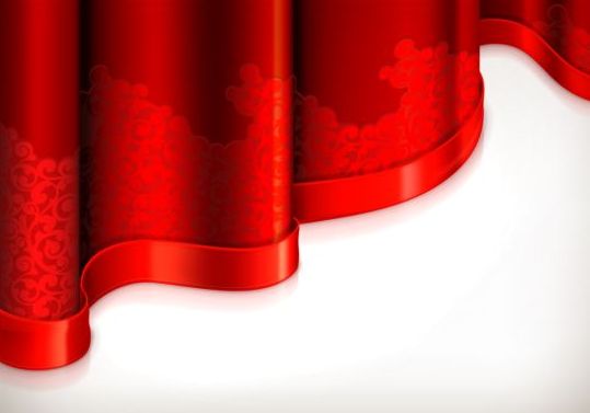 Red curtain with decorative tape vector 01
