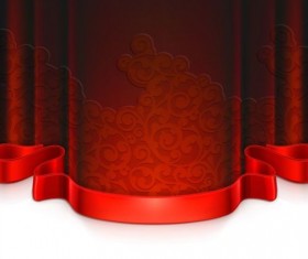 Red curtain with decorative tape vector 04
