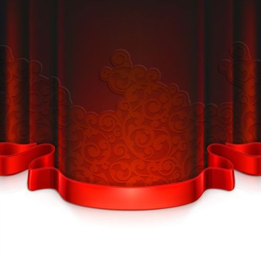 Red curtain with decorative tape vector 04