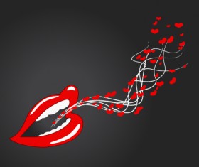 Red lips with heart vector 01
