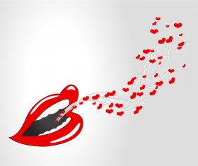 Red lips with heart vector 02