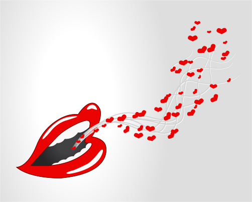 Red lips with heart vector 02