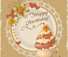 Retro birthday card with cake vector 01