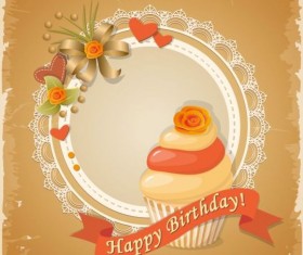 Retro birthday card with cake vector 02