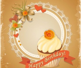 Retro birthday card with cake vector 03