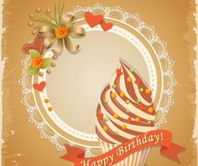 Retro birthday card with cake vector 04