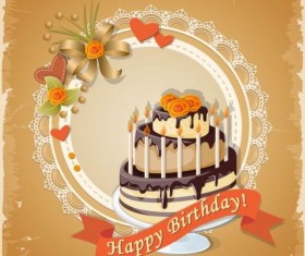 Retro birthday card with cake vector 05