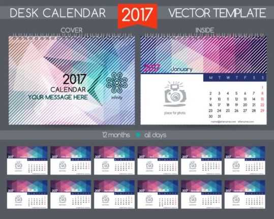 Retro desk calendar 2017 vector template 01